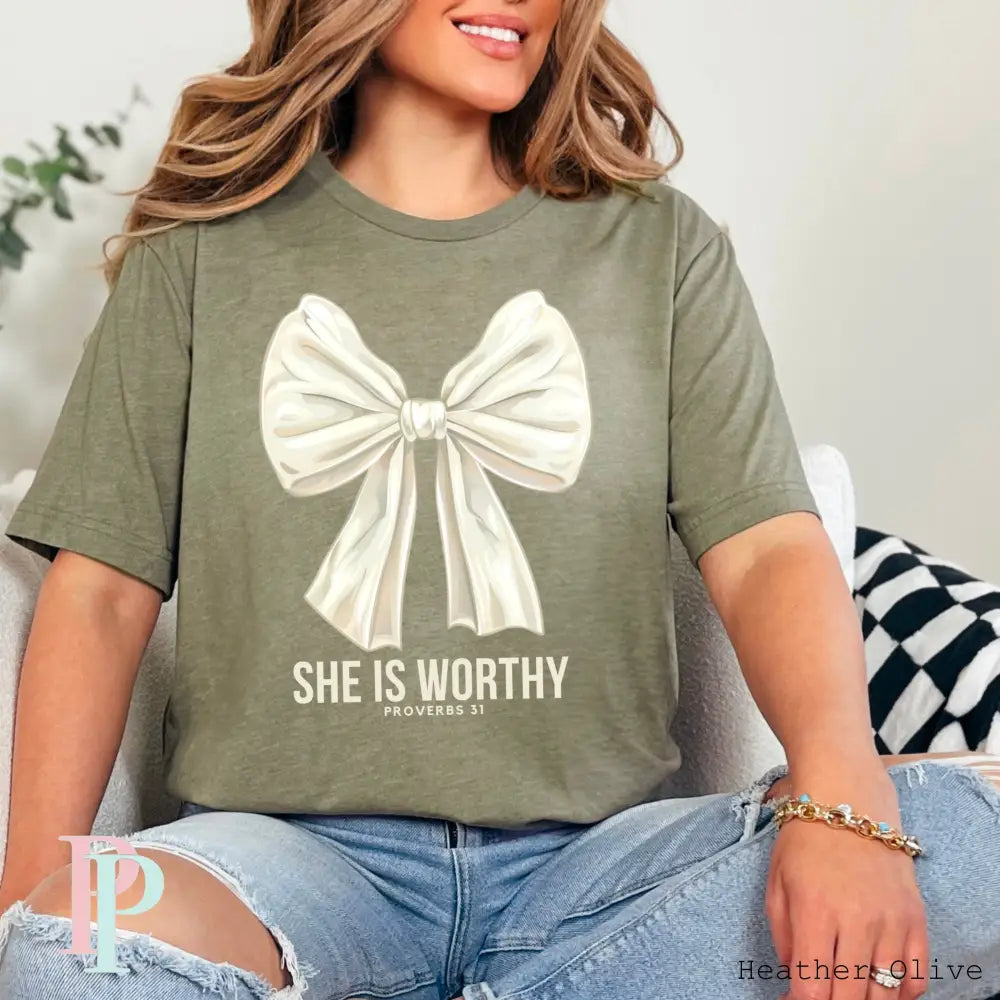 She Is Worthy Large Bow DTF Transfer