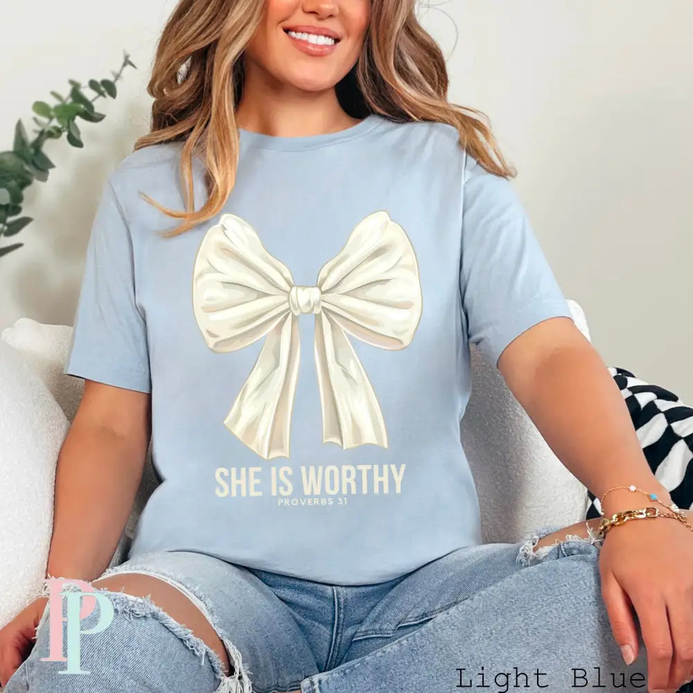 She Is Worthy Large Bow DTF Transfer