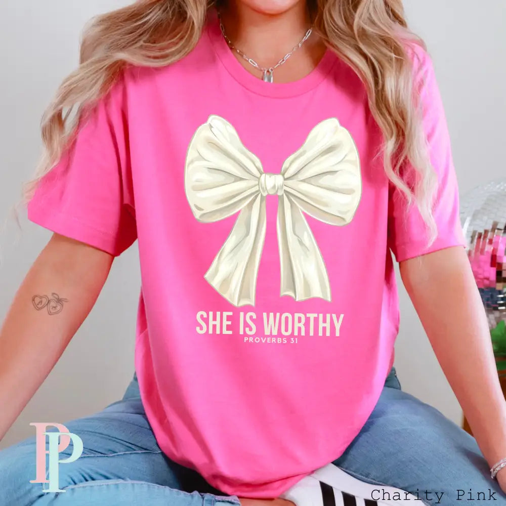 She Is Worthy Large Bow DTF Transfer