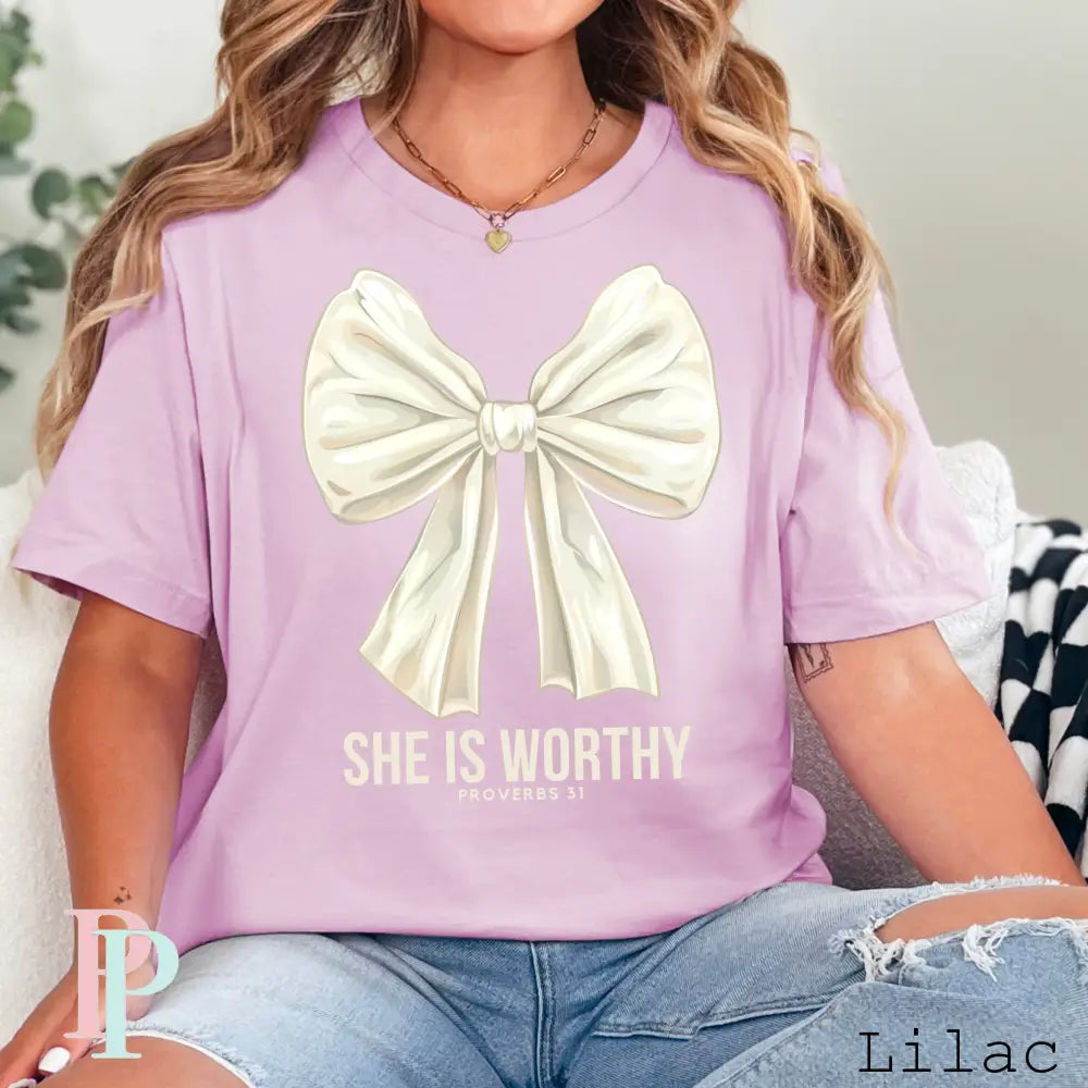 She Is Worthy Large Bow DTF Transfer