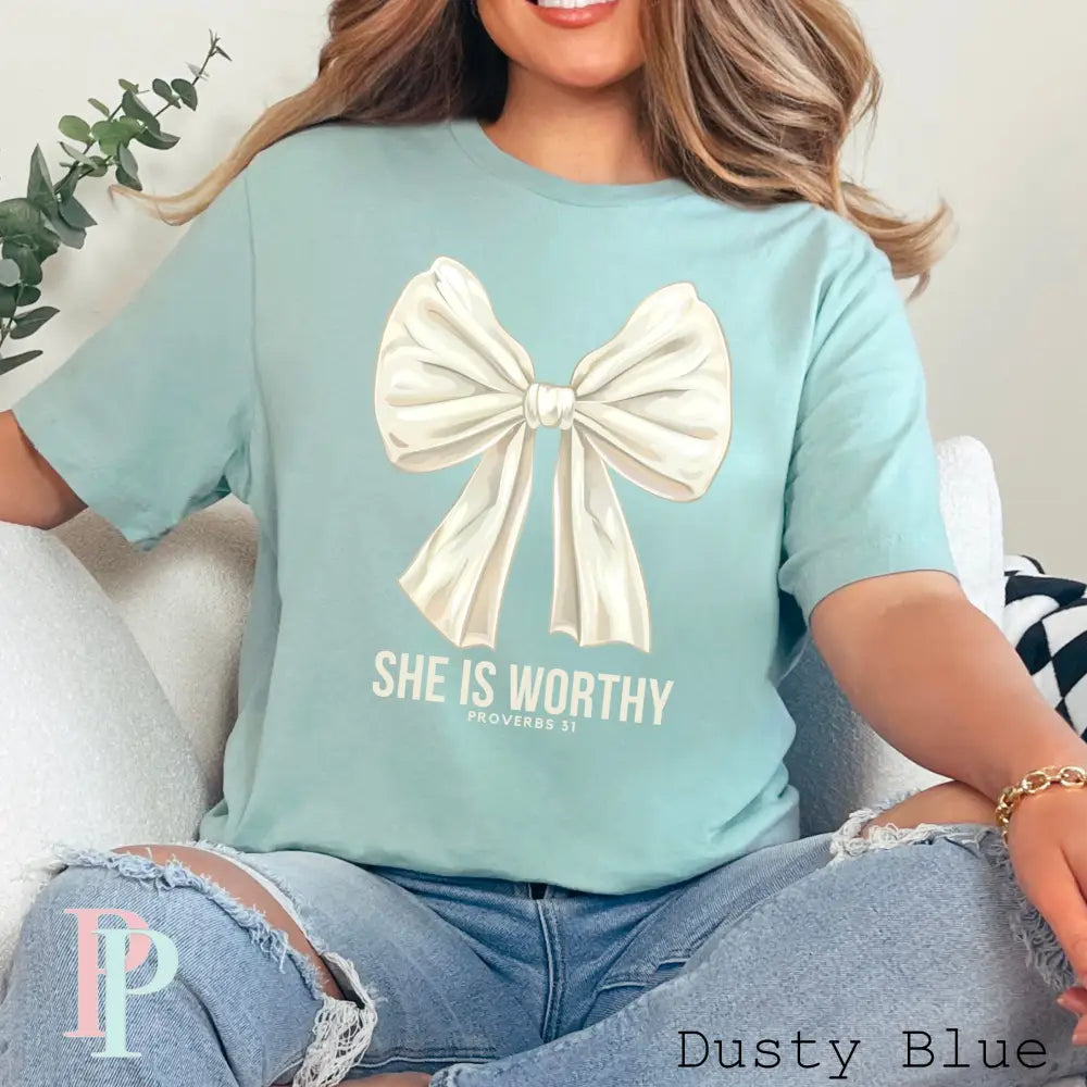 She Is Worthy Large Bow DTF Transfer
