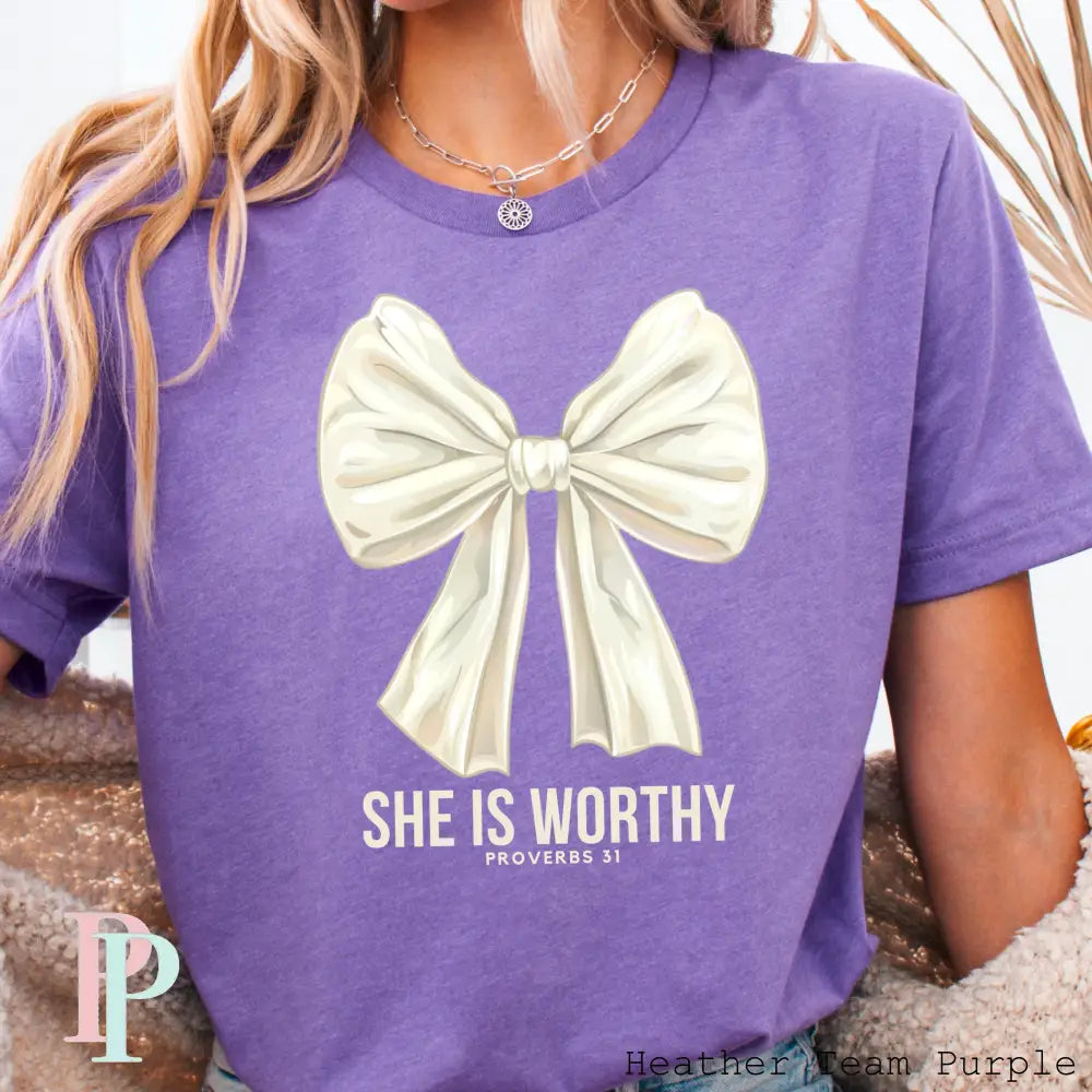 She Is Worthy Large Bow DTF Transfer