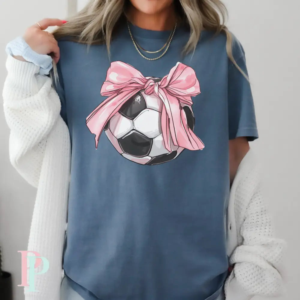 Soccer Coquette Bow Comfort Color Graphic Tee