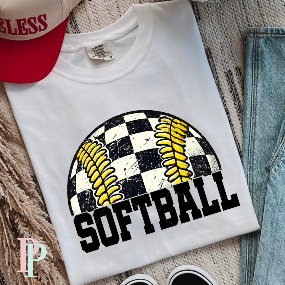 Softball Checkered DTF Transfer