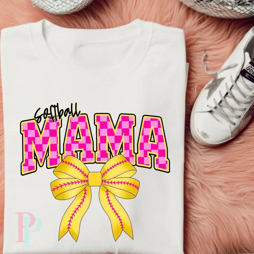 Softball Mama Pink Checkered DTF Transfer