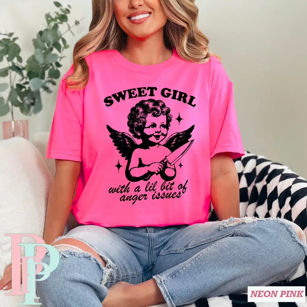 Sweet Girl With A Little Bit Of Anger Issues Comfort Color Graphic Tee