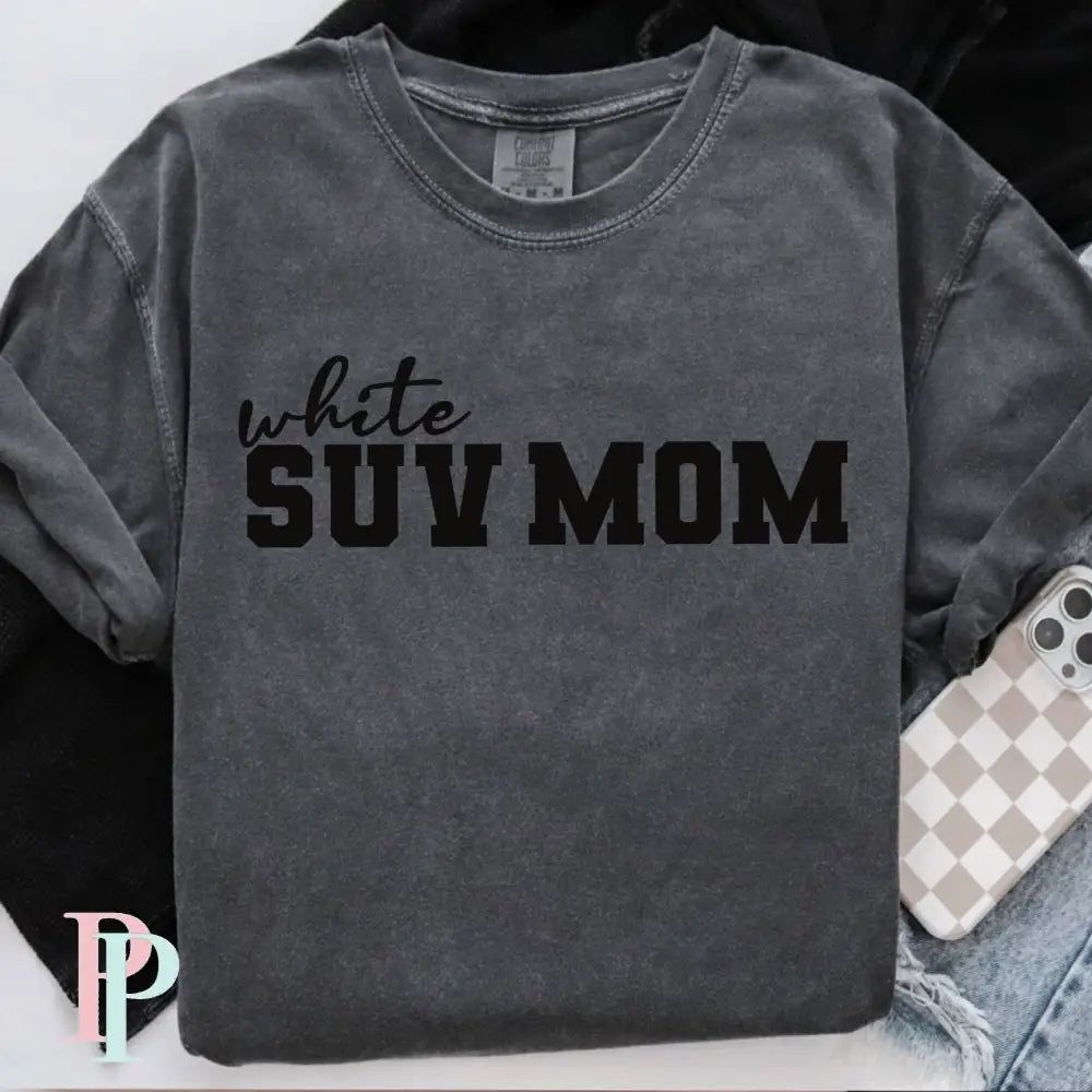 White SUV Mom Comfort Color Graphic Tee
