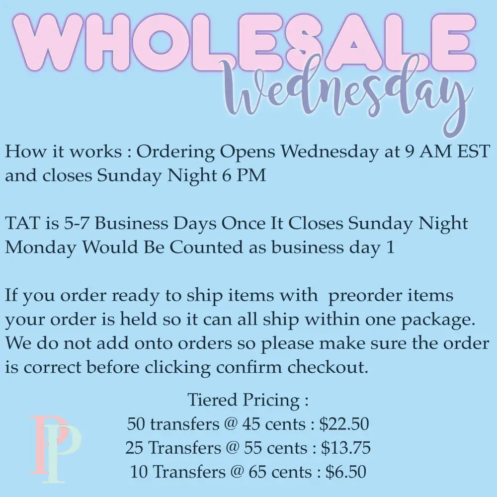 WHOLESALE WEDNESDAY INFO