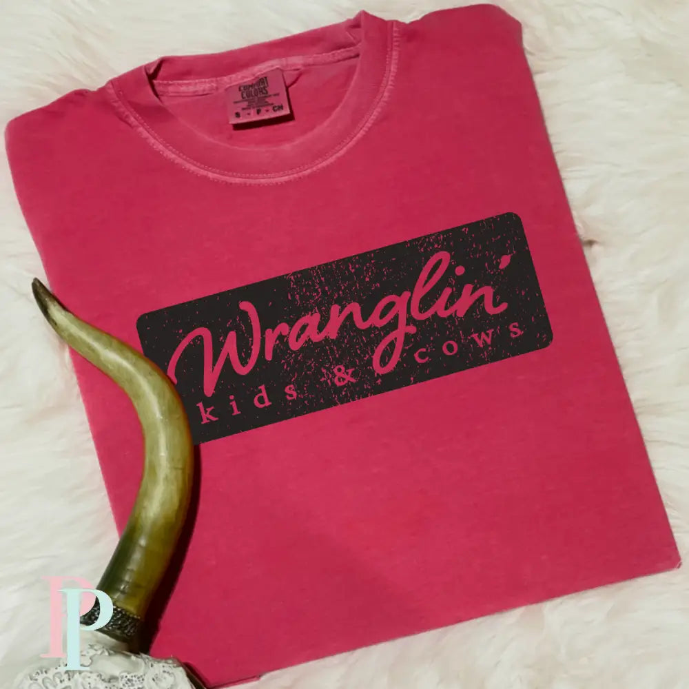 Wranglin Kids & Cows Comfort Color Graphic Tee