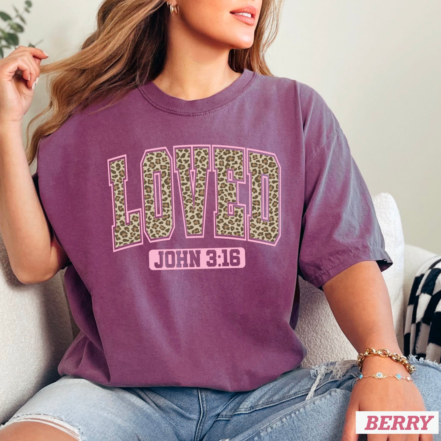Leopard Loved John 3:16 Valentine’s Day Comfort Color Graphic Tee