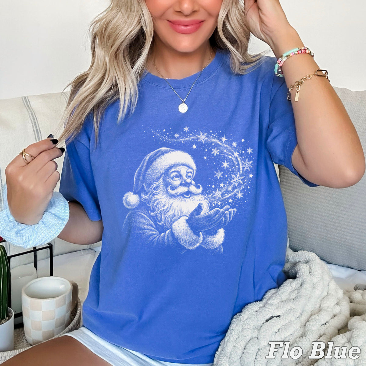 Santa Snowflake Christmas Comfort Color Graphic Tee