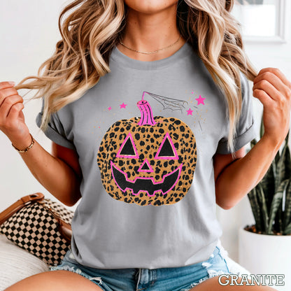 Leopard Pumpkin Halloween Comfort Color Graphic Tee