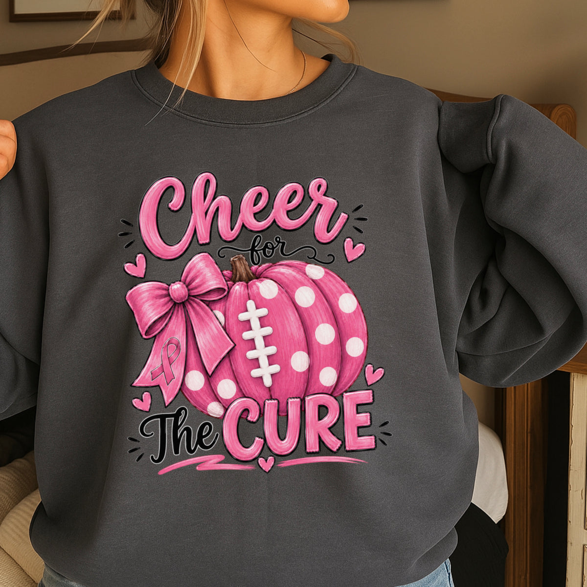 Cheer For The Cure Breast Cancer Crewneck Sweatshirt