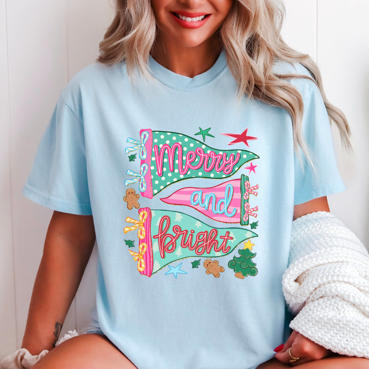 Merry And Bright Christmas Comfort Color Graphic Tee