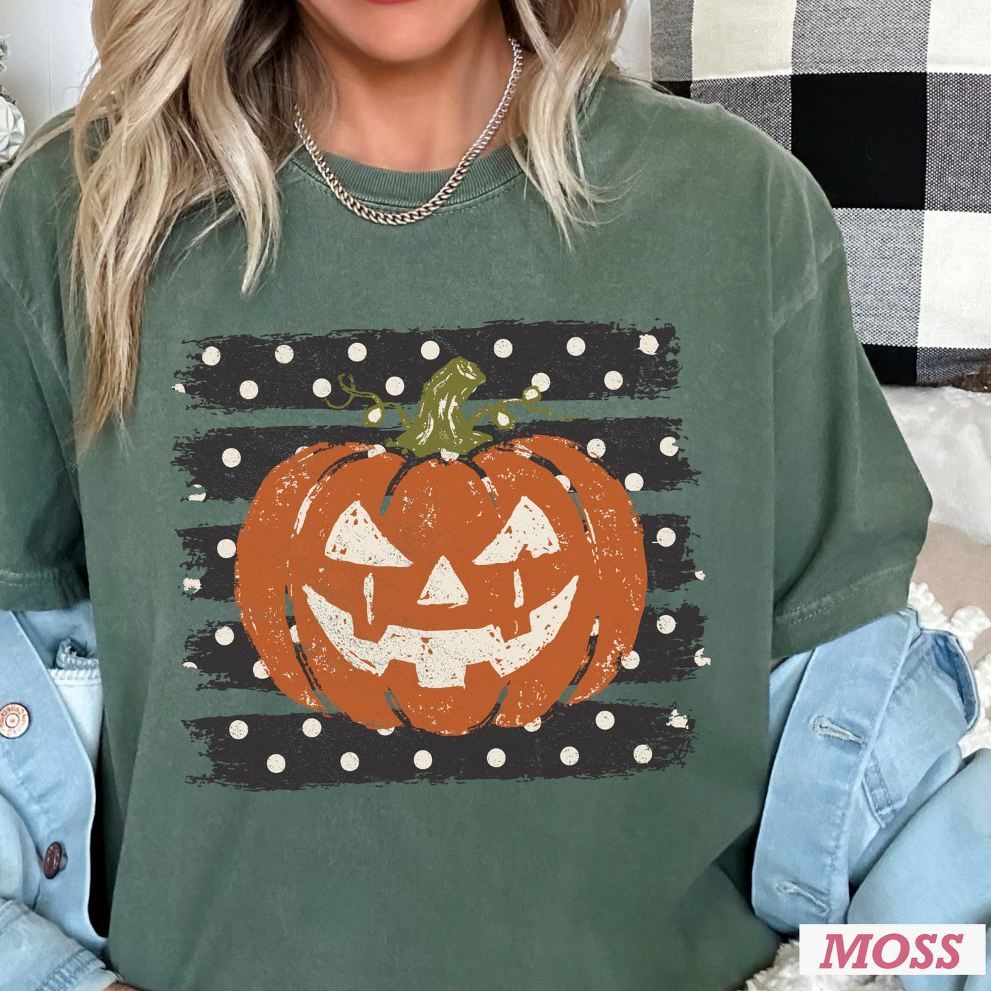 Polka Dot Pumpkin Halloween Comfort Color Graphic Tee