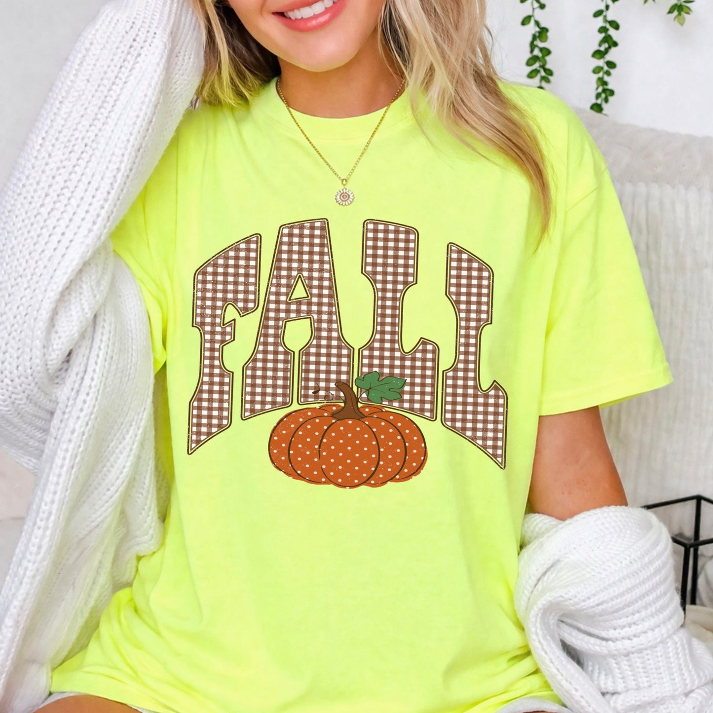 Gingham Fall Pumpkin Comfort Color Graphic Tee