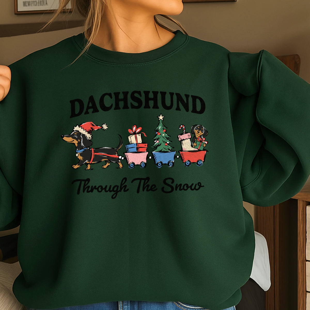 Dachshund Through the Snow Christmas Crewneck Sweatshirt