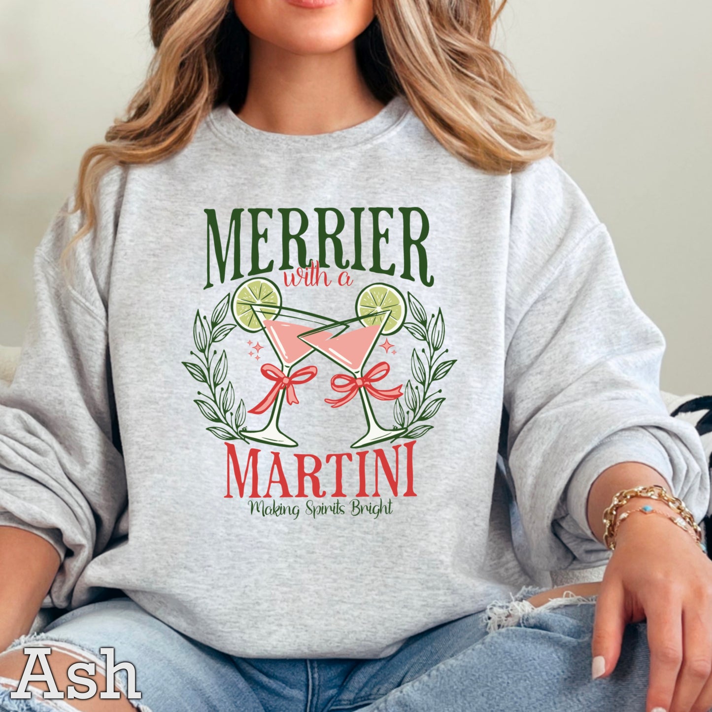 Merrier With A Martini Christmas Crewneck Sweatshirt