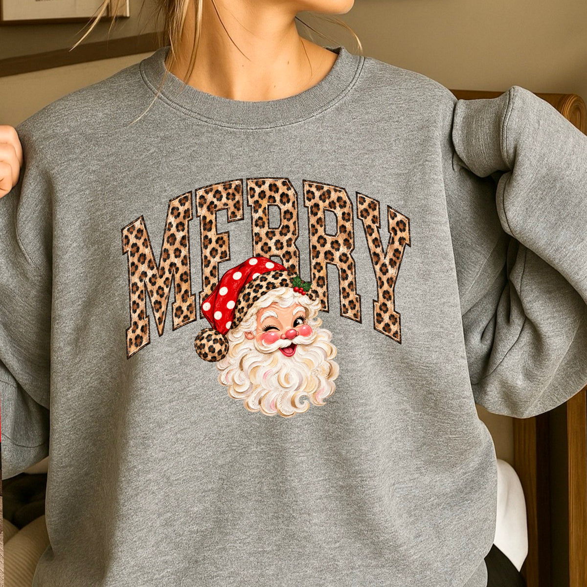 Leopard Merry Christmas Crewneck Sweatshirt
