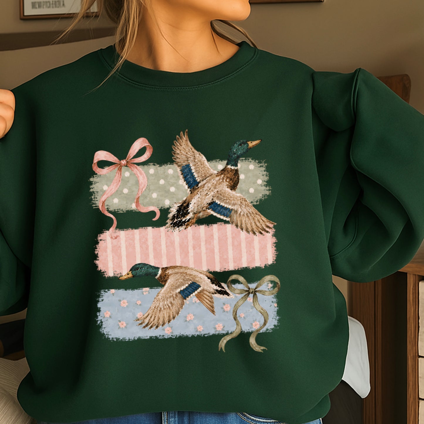 Mallard Ducks & Bows Crewneck Sweatshirt