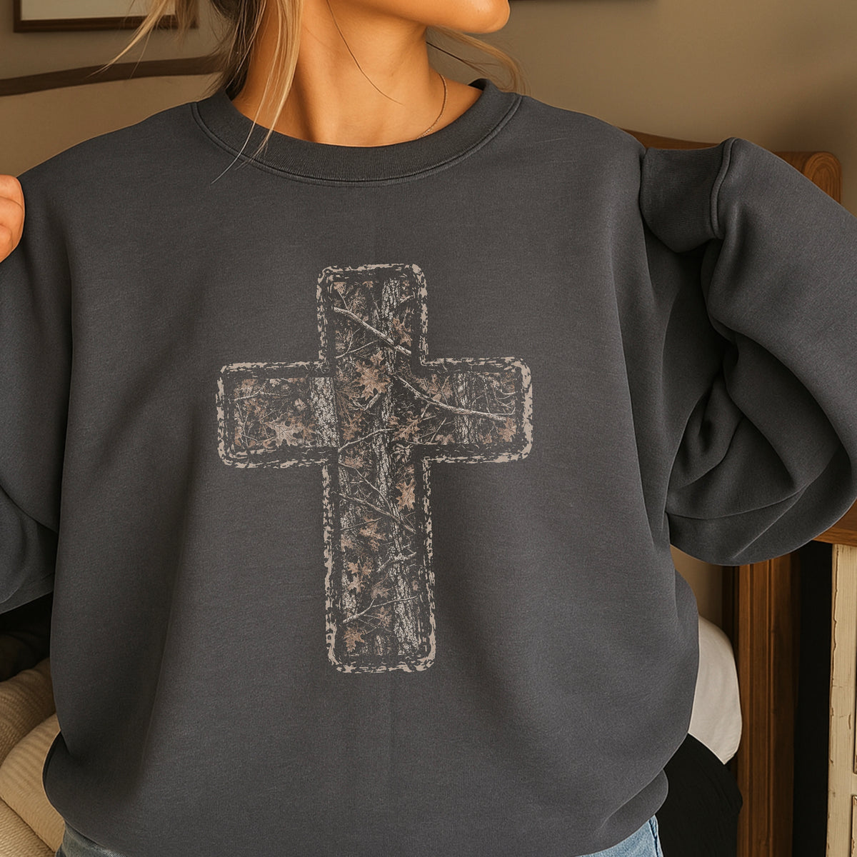 Camo Cross Christian Crewneck Sweatshirt