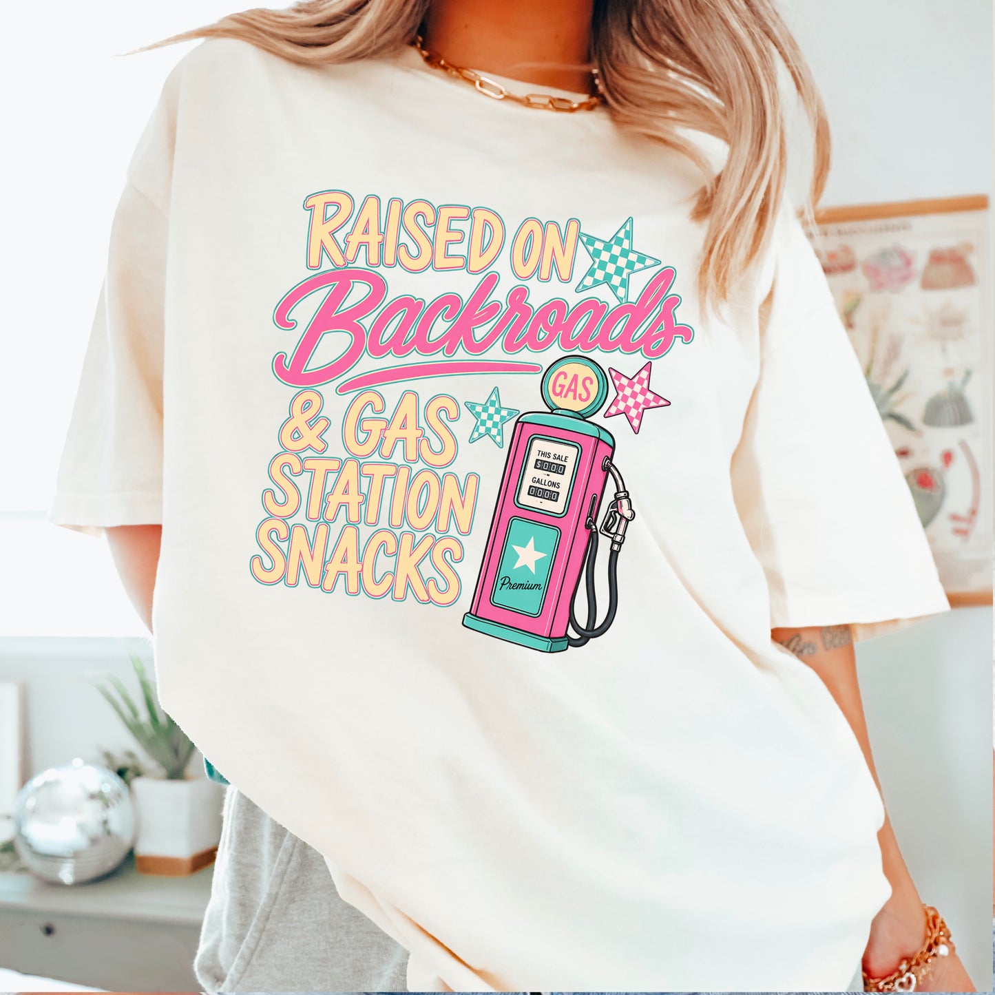 Raised On Backroads & Gas Station Snacks Comfort Color Graphic Tee