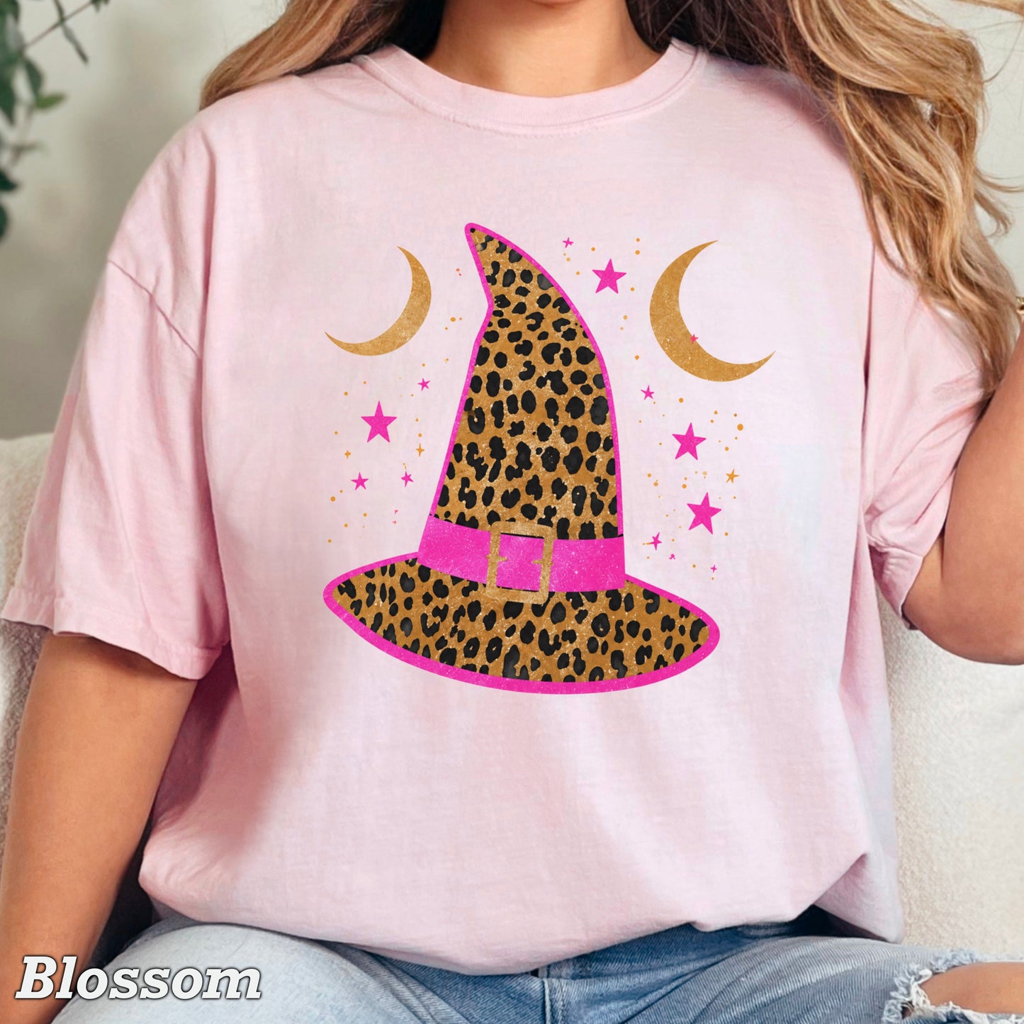 Leopard Witches Hat Halloween Comfort Color Graphic Tee