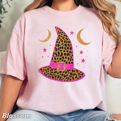Leopard Witches Hat Halloween Comfort Color Graphic Tee