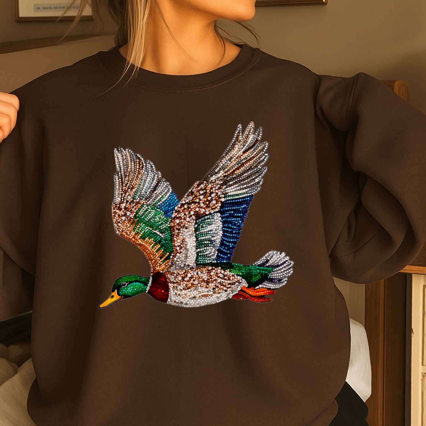 Faux Rhinestone Mallard Duck Crewneck Sweatshirt