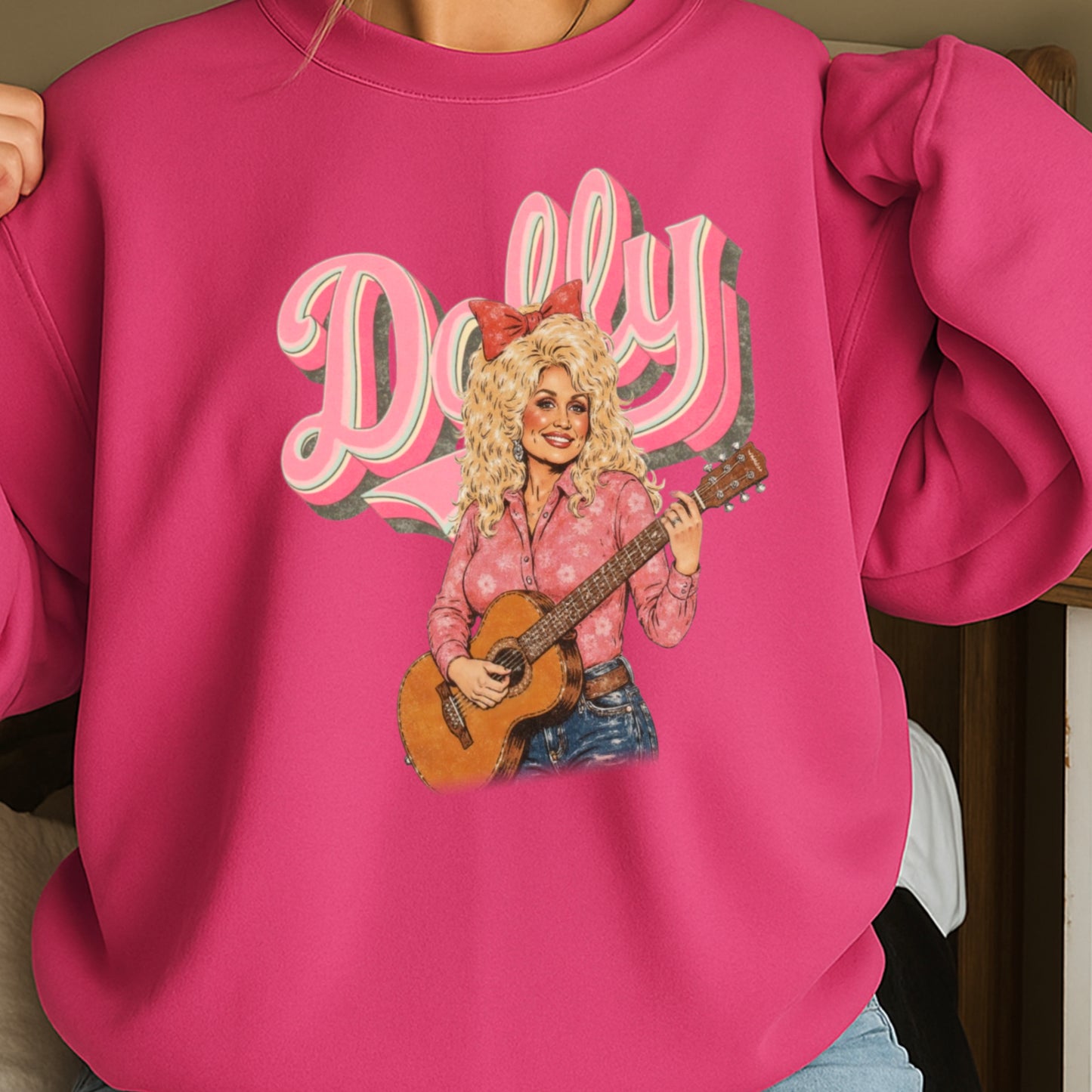 Pink Dolly Guitar Crewneck Sweatshirt