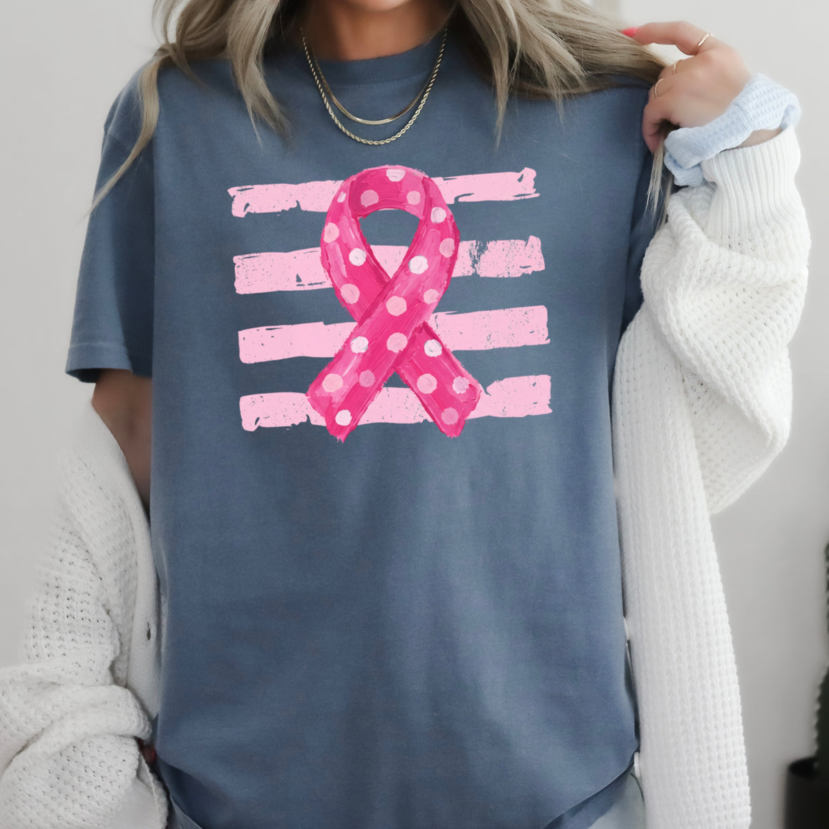 Breast Cancer Awareness Ribbon Comfort Color Graphic Tee