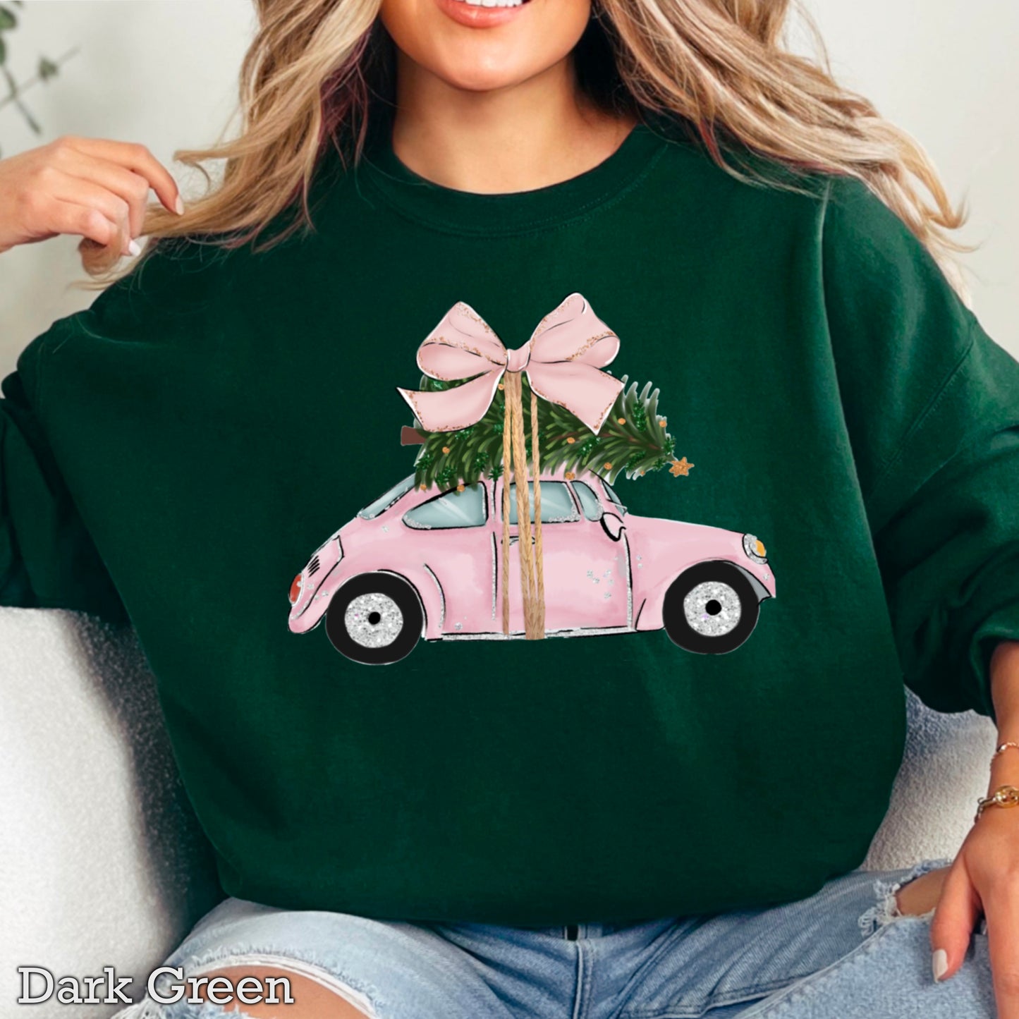 Pink Christmas Car Crewneck Sweatshirt