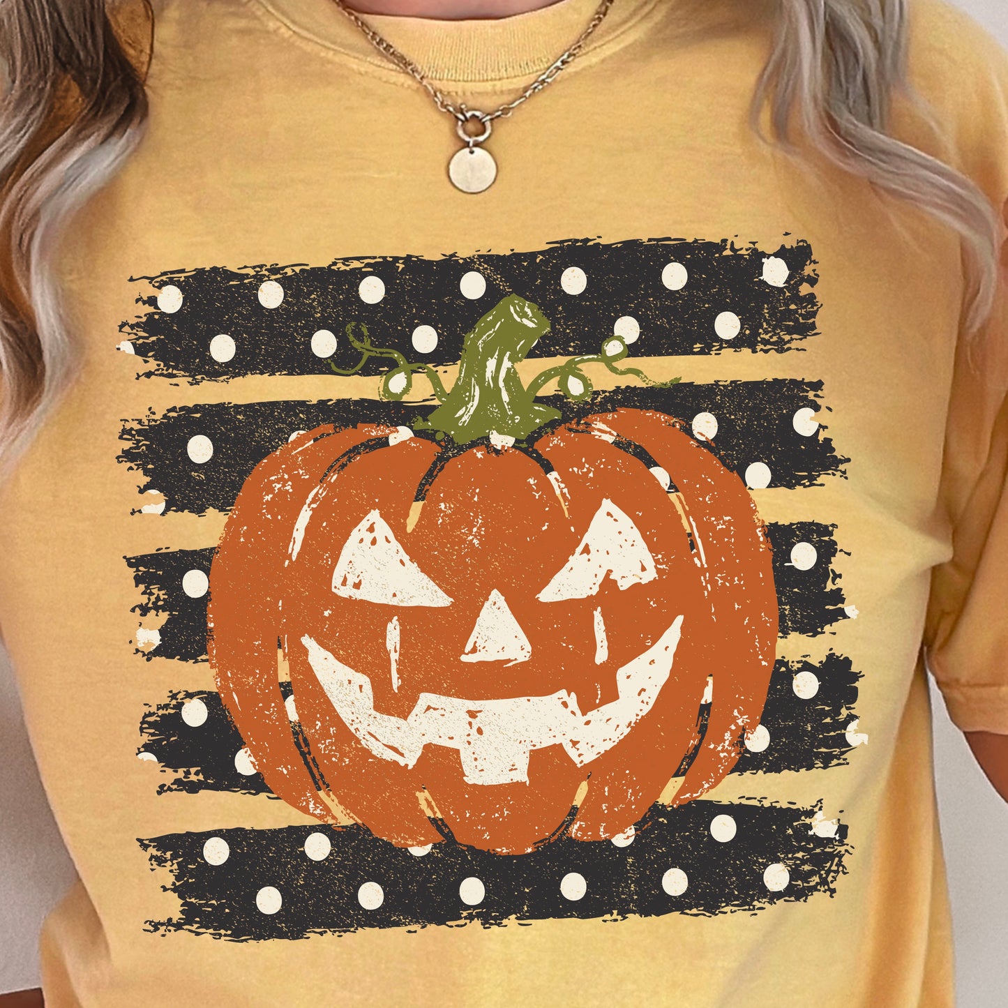 Polka Dot Pumpkin Halloween Comfort Color Graphic Tee