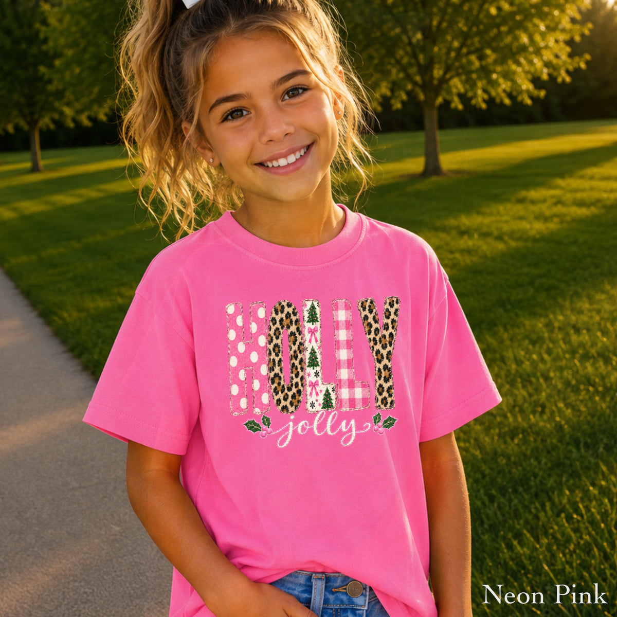 Leopard Holly Jolly Christmas Youth Comfort Color T-Shirt