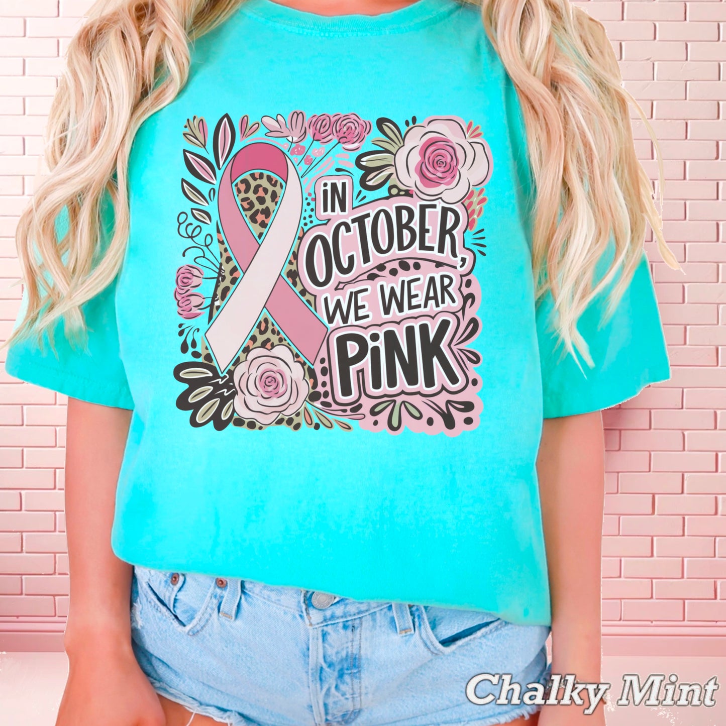 In October We Wear Pink Cancer Comfort Color Graphic Tee