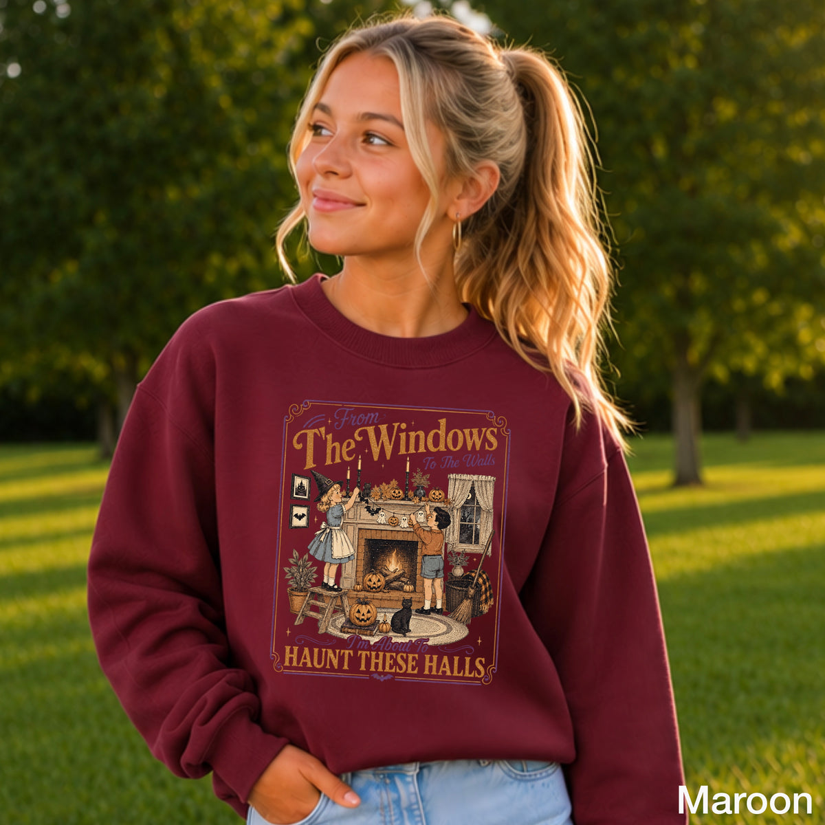From The Windows To The Walls Halloween Youth Crewneck Sweatshirt