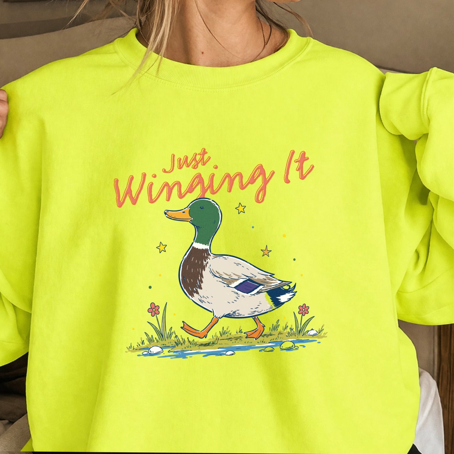 Just Winging It Mallard Duck Crewneck Sweatshirt