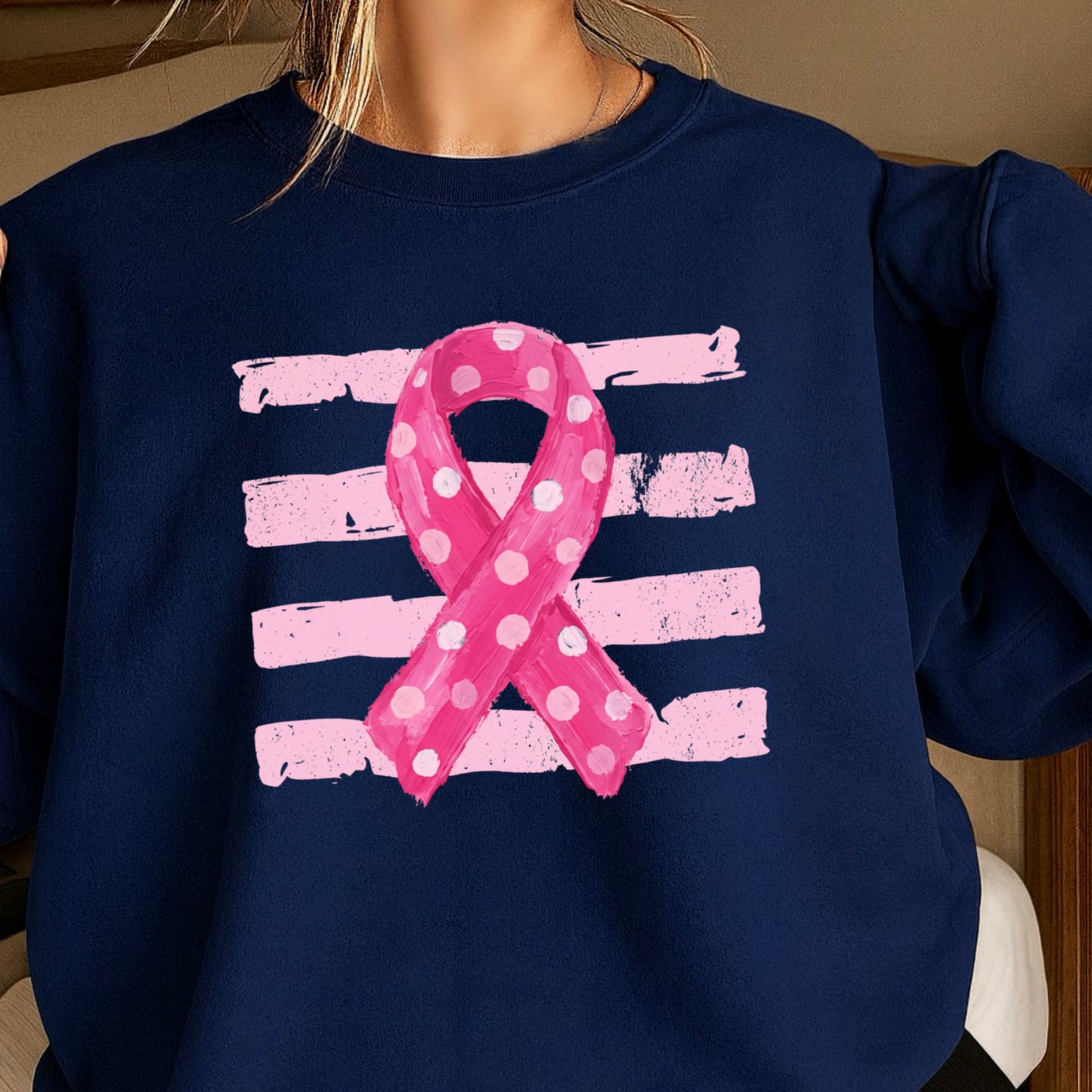 Polka Dot Cancer Awareness Ribbon Crewneck Sweatshirt