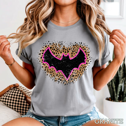 Leopard Bat Halloween Comfort Color Graphic Tee