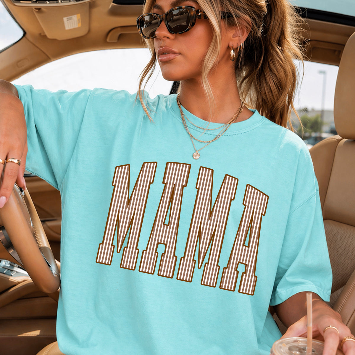Mama Brown Seersucker Comfort Color Graphic Tee