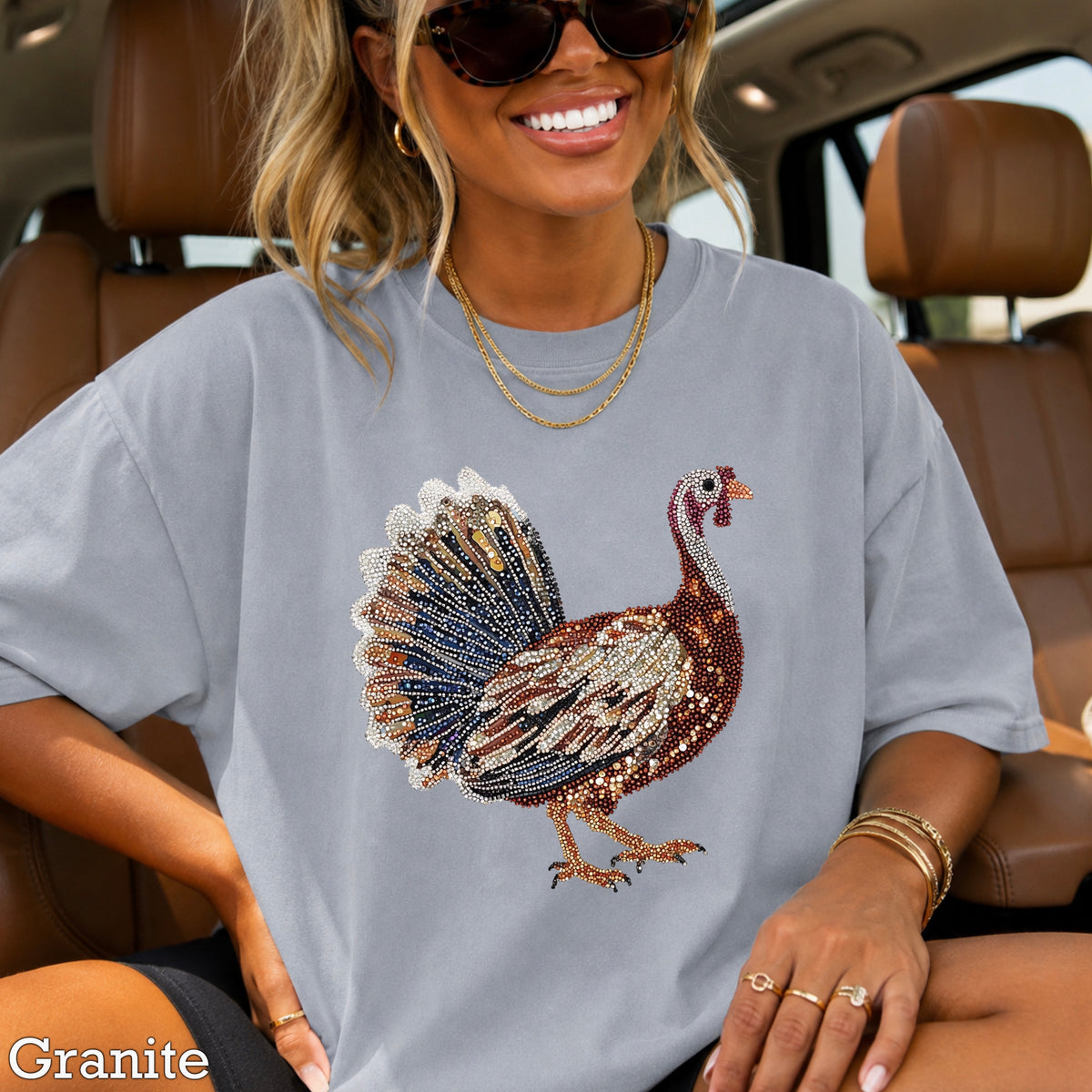 Faux Rhinestone Turkey Comfort Color Graphic Tee