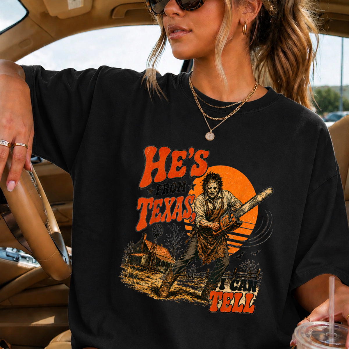 He’s From Texas Halloween Comfort Color Graphic Tee