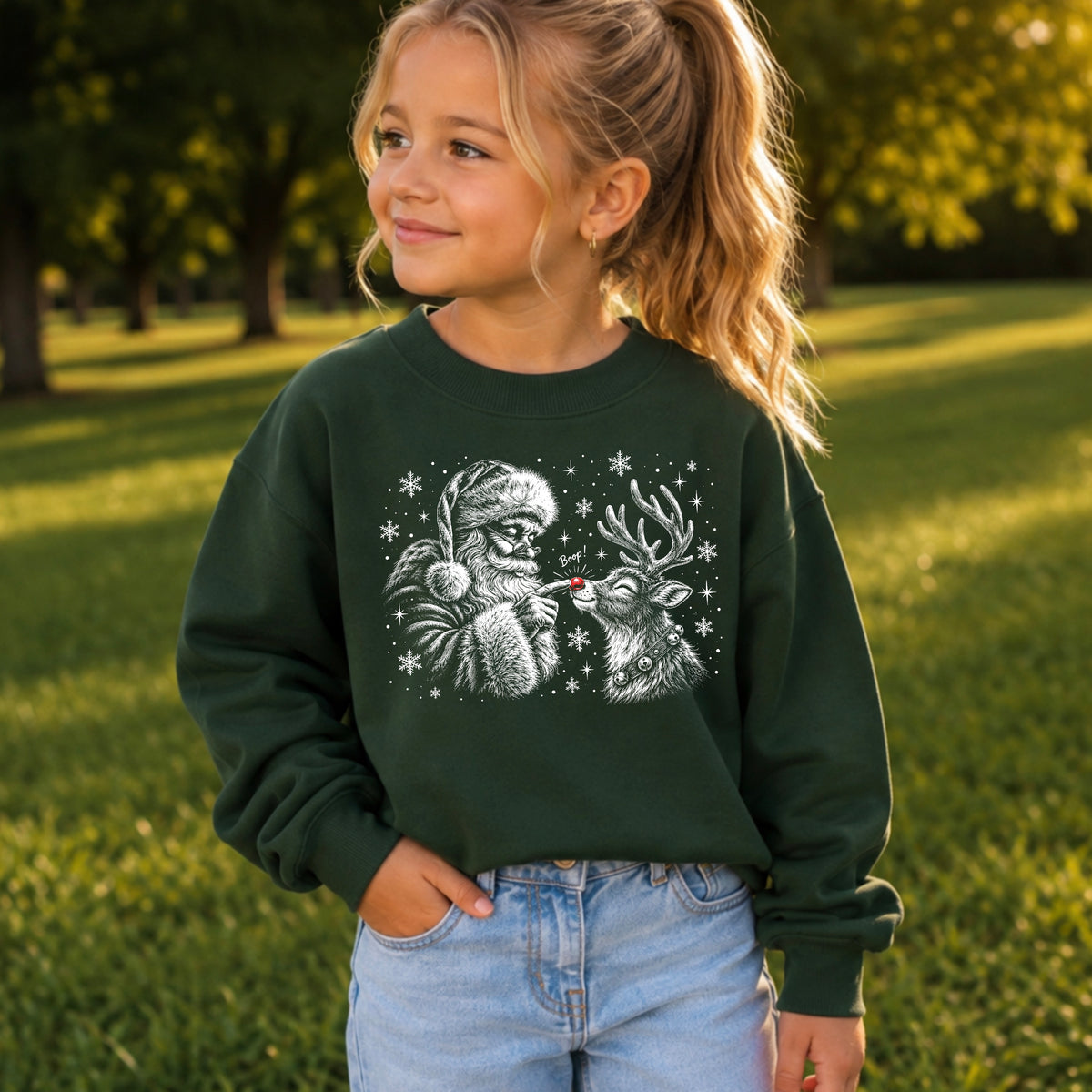 Santa Boop Christmas Youth Crewneck Sweatshirt