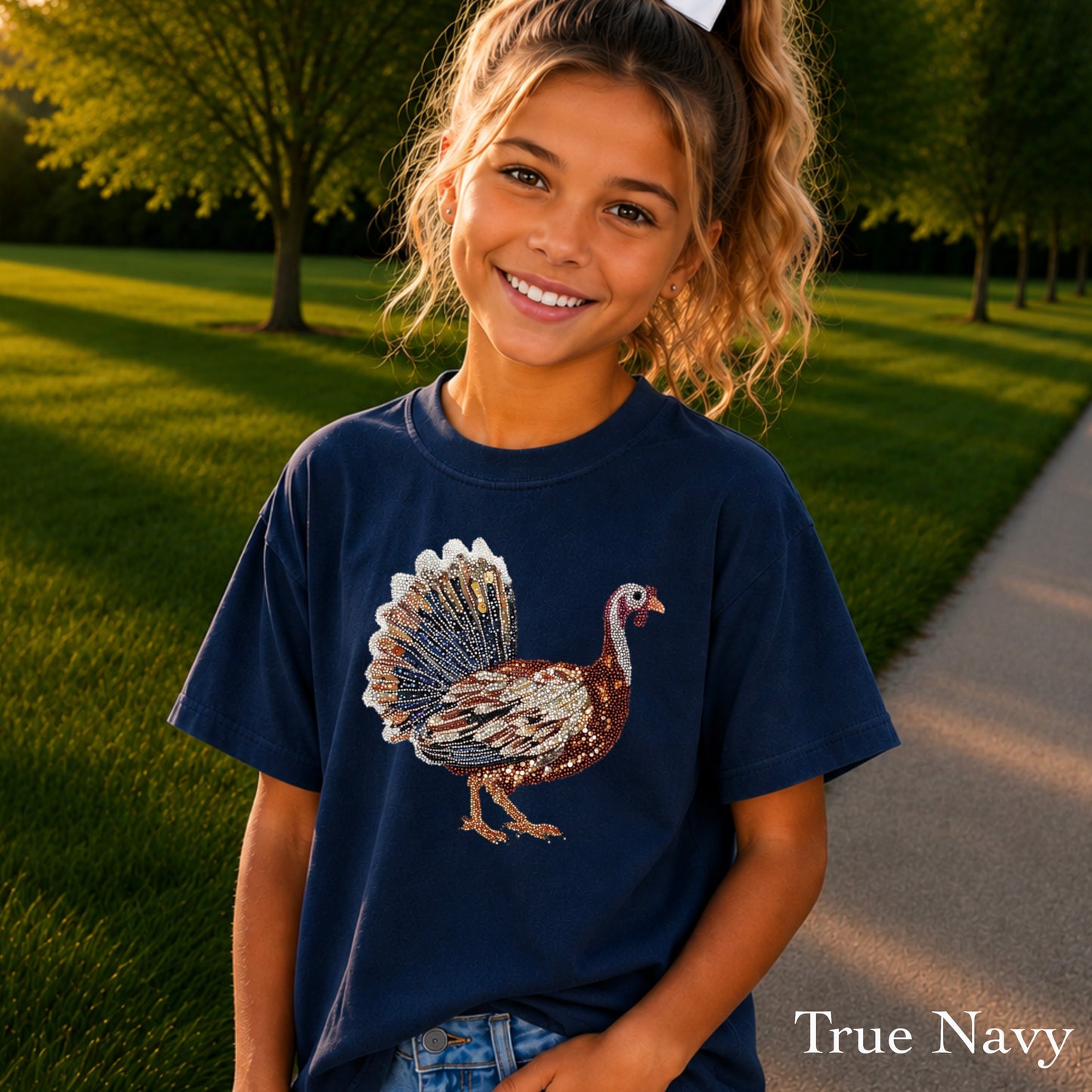 Faux Rhinestone Turkey Youth Comfort Color T-Shirt