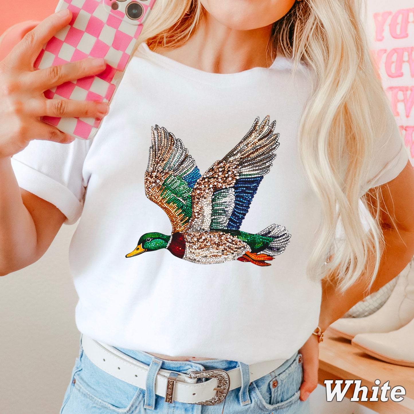 Faux Rhinestone Mallard Duck Comfort Color Graphic Tee