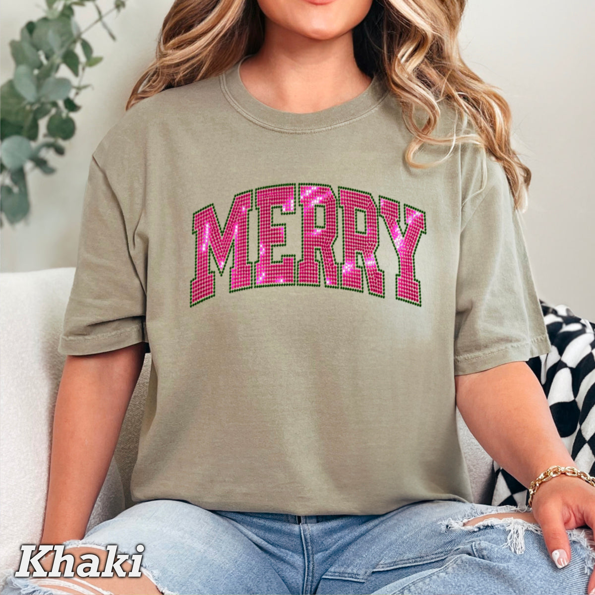 Merry Real Spangles Christmas Comfort Color Graphic Tee