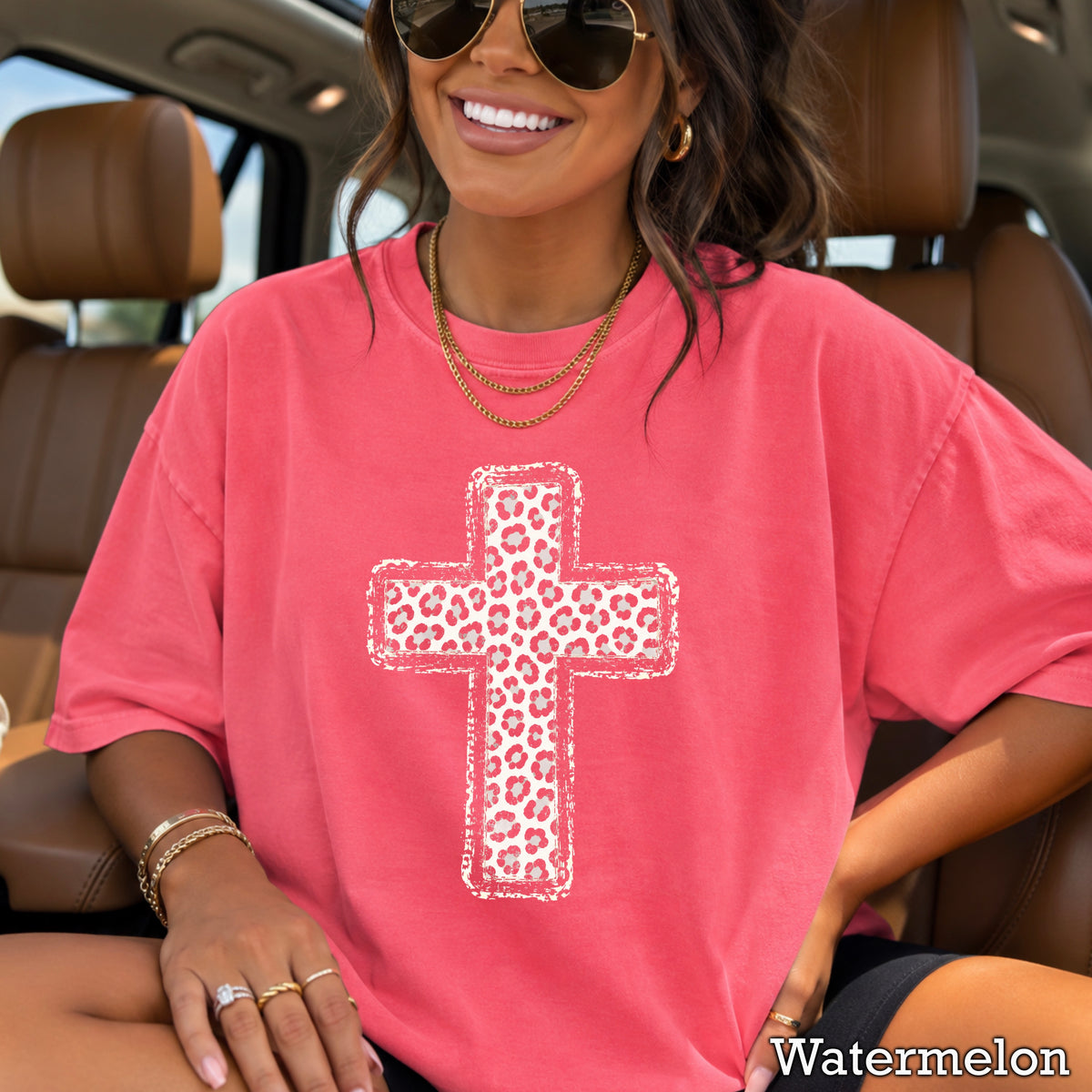 Snow Leopard Cross Christian Comfort Color Graphic Tee