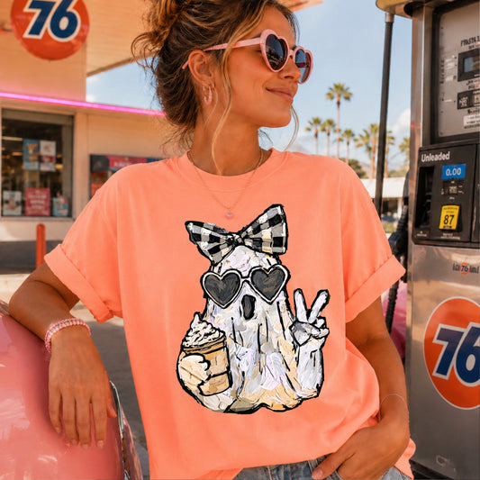 Preppy Ghost Halloween Comfort Color Graphic Tee