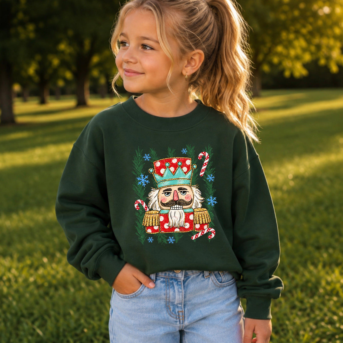 Preppy Nutcracker Christmas Youth Crewneck Sweatshirt