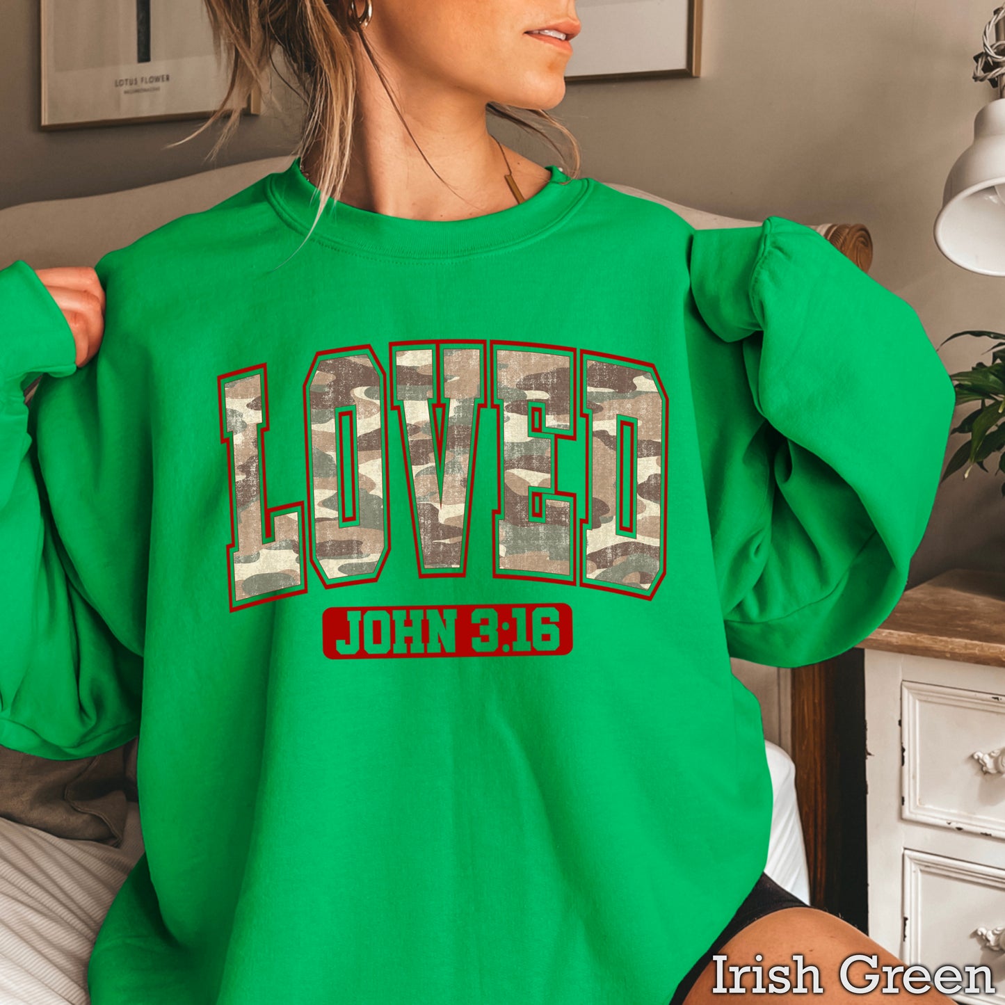 Camo Loved John 3:16 Valentine’s Day Crewneck Sweatshirt
